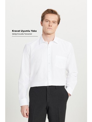 Altınyıldız Classics Erkek Beyaz Ütülemesi Kolay Non-Iron Comfort Fit Rahat Kesim Klasik Yaka Gömlek