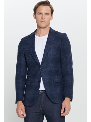 Altınyıldız Classics Erkek Lacivert Slim Fit Dar Kesim Mono Yaka Yünlü Blazer Ceket