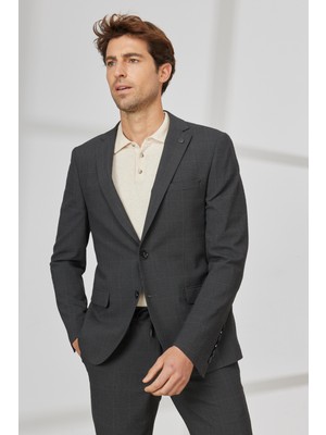 Altınyıldız Classics Erkek Antrasit-Kahverengi Slim Fit Dar Kesim Mono Yaka Gofre Desenli Takım Elbise