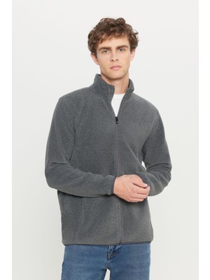 Altınyıldız Classics Erkek Antrasit-melanj Anti-pilling Tüylenme Yapmayan Standart Fit Dik Yaka Sweatshirt Polar Ceket