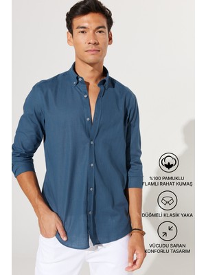 Altınyıldız Classics Erkek Kolay Ütülenebilen %100 Pamuk Nefes Alabilen Terletmez Slim Fit Gömlek