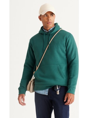 Altınyıldız Classics Erkek Koyu Yeşil Standart Fit Normal Kesim Içi Polarlı 3 Iplik Kapüşonlu Pamuklu Sweatshirt