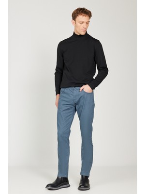 Altınyıldız Classics Erkek İndigo Slim Fit Dar Kesim 5 Cepli Desenli Pamuklu Pantolon