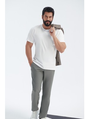 Altınyıldız Classics Erkek Gri Slim Fit Dar Kesim Beli Bağlamalı Yan Cep Gofre Desenli Pantolon