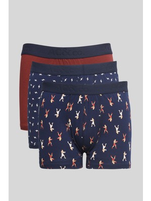 Altınyıldız Classics Erkek Premium Pamuklu Lacivert 3'lü Esnek Boxer Paketi (Damat Bohçası) Çeyiz Seti