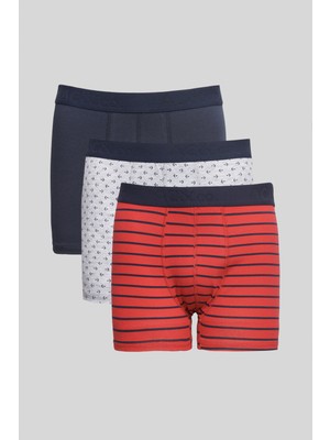 Altınyıldız Classics Erkek Premium Pamuklu Lacivert-kırmızı 3'lü Esnek Boxer Paketi (Damat Bohçası) Çeyiz Seti