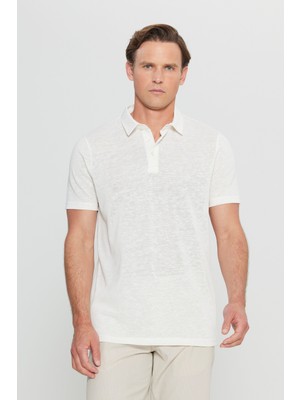 Altınyıldız Classics Erkek Ekru Pamuklu Slim Fit Dar Kesim Polo Yaka Tişört