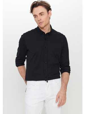 Altınyıldız Classics Slim Fit Düğmeli Yaka Siyah Erkek Gömlek ACE020252157_SYH