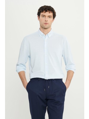 Altınyıldız Classics Slim Fit Düğmeli Yaka Mavi Erkek Gömlek ACE020252157_MAV