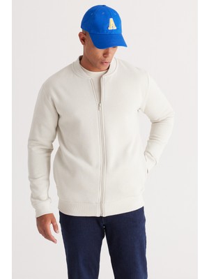 Altınyıldız Classics Erkek Bej Standart Fit Içi Polarlı 3 Iplik Fermuarlı Kolej Yaka Pamuklu Sweatshirt Ceket