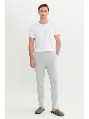 Altınyıldız Classics Erkek Gri Melanj Pamuklu Standart Fit Normal Kesim Beli Lastikli Cepli Pijama Altı