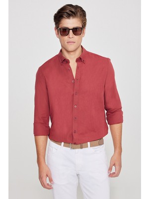 Altınyıldız Classics Erkek Bordo Kolay Ütülenebilen %100 Pamuk Nefes Alabilen Terletmez Slim Fit Gömlek