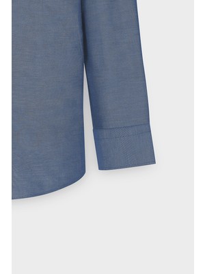 Altınyıldız Classics Erkek Oxford Kolay Ütülenebilir Terletmez Pamuklu Gömlek Lacivert Düğmeli Yaka Slim Fit Dar Kesim