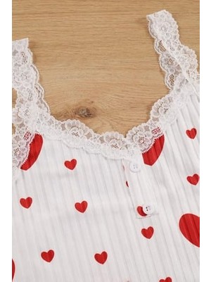 Bella Notte 3 Parça Pamuklu Kalp Desenli  Pijama Takımı