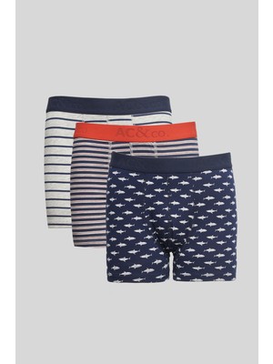 Altınyıldız Classics Erkek Premium Pamuklu Lacivert-gri 3'lü Esnek Boxer Paketi (Damat Bohçası) Çeyiz Seti