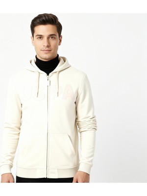 U.S. Polo Assn. Erkek Krem Renk Kolsuz Hırka Regular Fit Tek Cepli Günlük Kullanım İçin