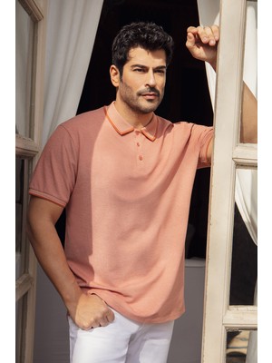 Altınyıldız Classics Erkek Çekmeyen Pamuklu Kumaş Regular Fit Rahat Kesim Kiremit-bej Kıvrılmaz Polo Yaka Cepli Tişört