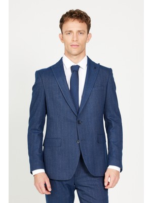 Altınyıldız Classics Erkek Lacivert Ekstra Slim Fit Dar Kesim Kırlangıç Yaka Çizgili Takım Elbise