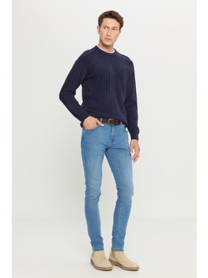 Altınyıldız Classics Erkek Açık Mavi Diz İzi Yapmayan Pamuklu Esnek Denim Jean Kot Pantolon Ekstra Slim Fit Rıss
