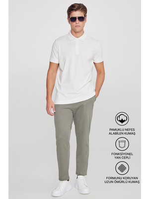 Altınyıldız Classics Erkek Haki Pamuklu Esnek Beli Lastikli Diagonal Desenli Jogger Pantolon Standart Fit Normal Kesim