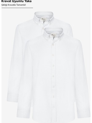 Altınyıldız Classics Erkek Beyaz 2'li Pamuklu Oxford Kolay Ütülenebilir Slim Fit Dar Kesim Gömlek Paketi