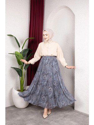 SFG Life Moda Asimetrik Kesim Etnik Desen Astarlı Tül Tesettür Etek
