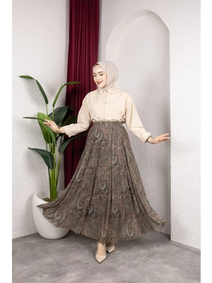 SFG Life Moda Asimetrik Kesim Etnik Desen Astarlı Tül Tesettür Etek