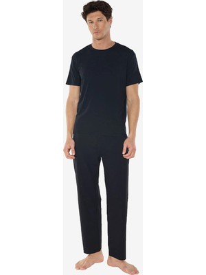 Malabadi Erkek Siyah Bisiklet Yaka Micro Modal Extra Yumuşak Yazlık Pijama Takımı 6030