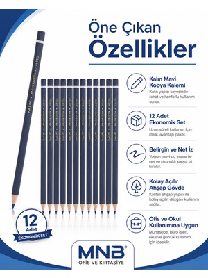 Fatih Mavi Kopya Kalemi 12'li Kutu - Suya Dayanıklı Markalama ve Çizim Kalemi - Yumuşak Yazım Ofis ve Okul Seti