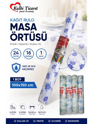 Kalbi Ticaret Kağıt Masa Örtüsü 24 Metre 16 Yaprak Kullan At Masa Örtüsü Sıvı Geçirmez Desenli Örtü 100X150 cm