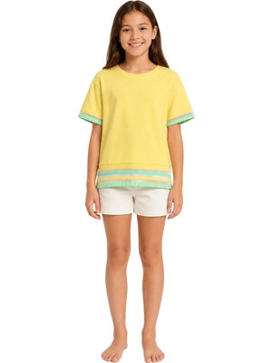 Onymino Kız Çocuk T-Shirt Ring Body İnce Baskılı Bel Kısmı ve Kol Ağzı Şeffaf Tül Ayrıntılı