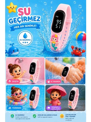 Rodium Çocuk Kol Saati Dokunmatik LED Su Geçirmez Denizkızı (Pudra Pembesi)(Akıllı Saat Değildir)