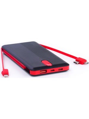 Sword 10000 mAh Kendinden Kablolu Powerbank Hızlı Şarj Teknolojisiyle Siyah - Kırmızı Renkli