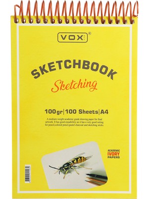 Vox Art Vox 100 Yaprak Krem Renk A4 Eskiz Çizim Defteri 100 gr Ivory Kağıt Ölçülerle