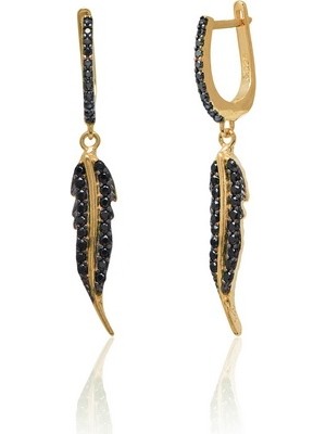 Emiliano Jewellery Zirkon Taşlı Altın Kaplama Sallantılı Yaprak Gümüş Küpe