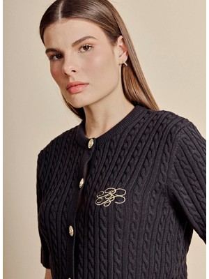 Brooks Brothers Lacivert Kadın Bisiklet Yaka Standart Fit Saç Örgü Hırka BBSS26FKS001