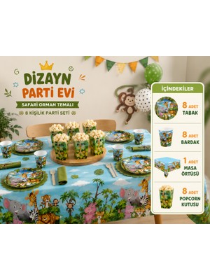 Dizayn Parti Evi Safari Orman Temalı 8 Kişilik Doğum Günü Parti Seti – Jungle Konsept