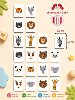 Karbonsoft Sevimli Hayvan Zeka Kartları Eşleştirme Oyunu Eğitici Ahşap Puzzle 5,5x7,5 Cm Geliştirici İçerik
