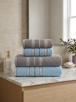 Asev Tekstil 90X150 & 50X90 cm Nevora Serisi 4’lü Banyo Havlu Seti – Hamam Seti