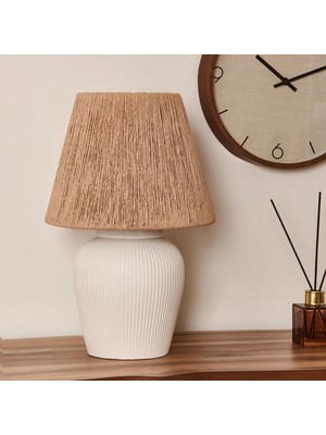 Matmel Light Glow Seramik Abajur - Beyaz / Krem - 40X40X25 cm