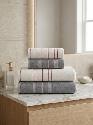 Asev Tekstil 90X150 & 50X90 cm Nevora Serisi 4’lü Banyo Havlu Seti – Hamam Seti