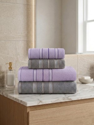 Asev Tekstil 90X150 & 50X90 cm Nevora Serisi 4’lü Banyo Havlu Seti – Hamam Seti