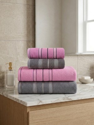Asev Tekstil 90X150 & 50X90 cm Nevora Serisi 4’lü Banyo Havlu Seti – Hamam Seti