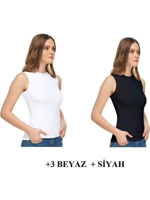 Tutku Elit  2201 Elastan Sıfır Kol 6 Adet Kadın Likralı  Kadın Atlet (+3 Siyah +3 Beyaz)