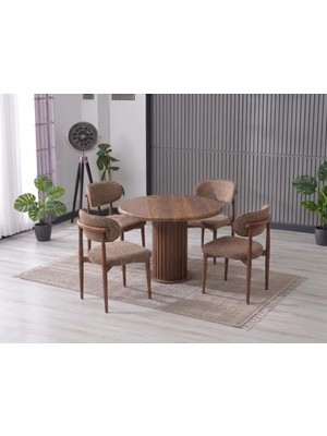 JoyMassa Lina Bohem 90X90 Ahşap Yuvarlak Masa & 4 Polo Sandalye Seti