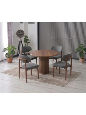 JoyMassa Lina Bohem 90X90 Ahşap Yuvarlak Masa & 4 Polo Sandalye Seti