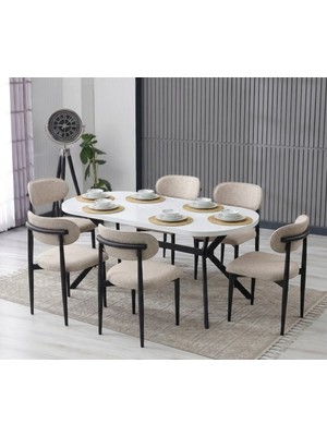 JoyMassa Luna Arya Yemek Masası Takımı / 6 Kişilik Mdf Masa & Polo Sandalye Takımı