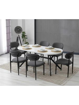 JoyMassa Luna Arya Yemek Masası Takımı / 6 Kişilik Mdf Masa & Polo Sandalye Takımı