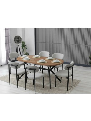 JoyMassa Luna Arya Yemek Masası Takımı / 6 Kişilik Mdf Masa & Polo Sandalye Takımı