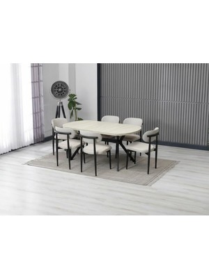 JoyMassa Luna Arya Yemek Masası Takımı / 6 Kişilik Mdf Masa & Polo Sandalye Takımı